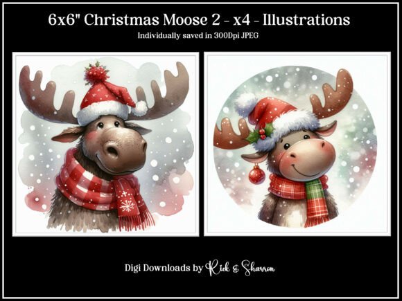 6x6 Christmas Moose 5-8 - JPEG Illustrations