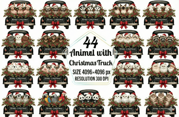 Animal with Christmas Truck Sublimation Illustrations