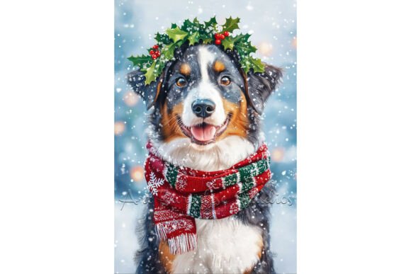 Australian Shepherd Christmas Dog Art: Illustrations for Branding