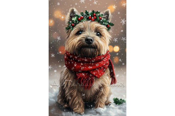 Christmas Cairn Terrier Snow Wall Art Illustrations