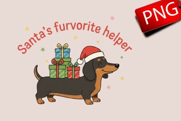 Christmas Dog Dachshund Hand-Drawn PNG & Illustrations