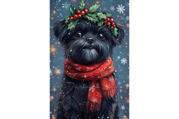 Christmas Holly Affenpinscher Dog Art Illustrations