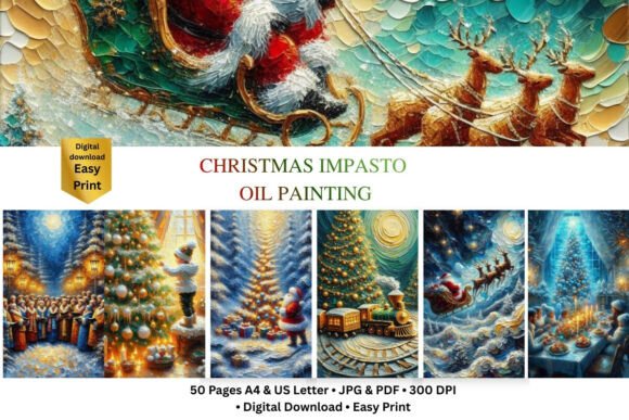 Christmas Impasto Oil Painting – 50 Page Illustrations