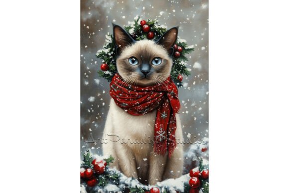 Christmas Oriental Blue Point Cat Art: Illustrations for Festive Content