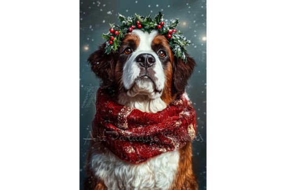 Christmas Saint Bernard Dog Wall Art: Editorial Illustrations