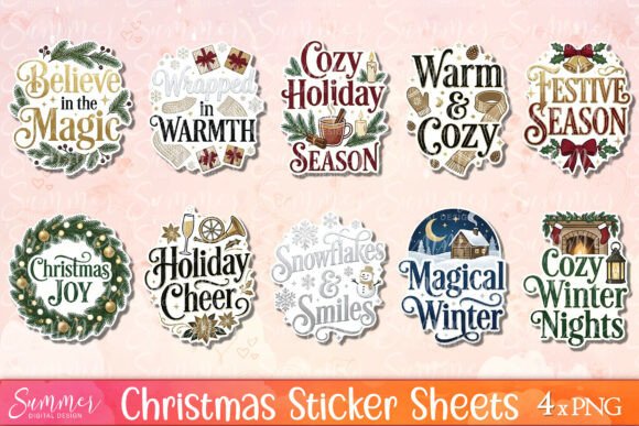 Christmas Sticker Sheets: Festive Illustrations for Planners