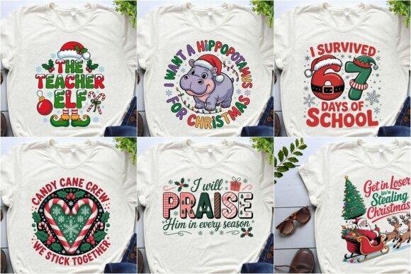 Christmas T-Shirt Design Png Bundle & Illustrations