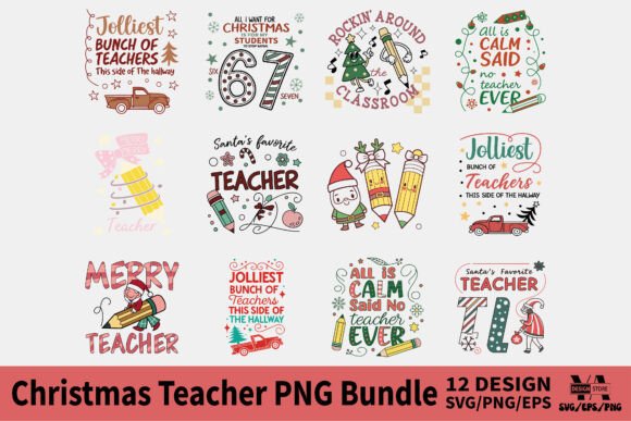 Christmas Teacher PNG Bundle: Festive Illustrations