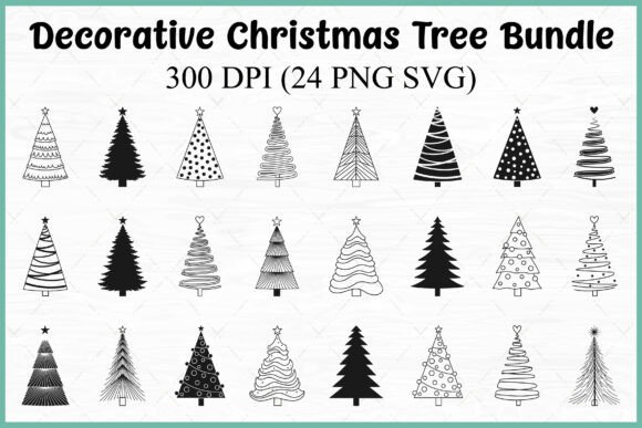 Christmas Tree SVG Black Silhouette Set: Illustrations for Crafters
