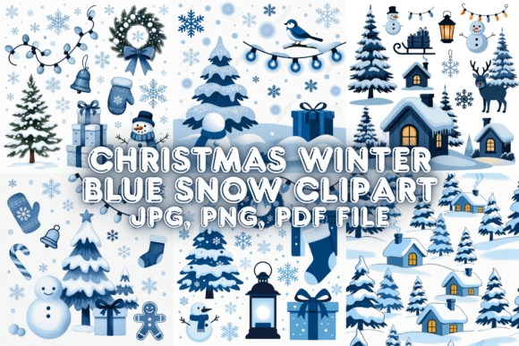 Christmas Winter Blue Snow Clipart: Illustrations