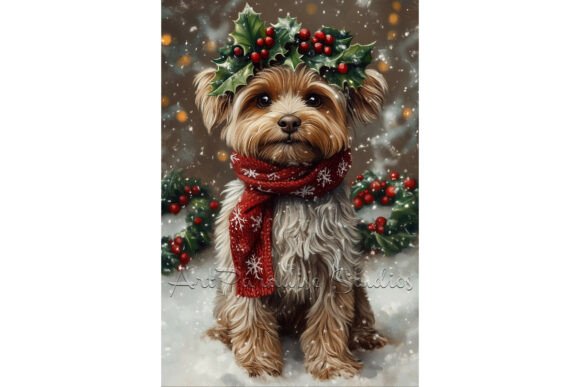 Christmas Yorkipoo Dog Winter Wall Art Illustrations