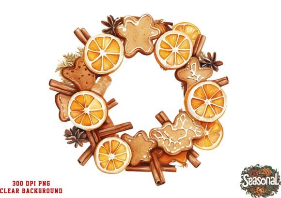 Cinnamon Fruit Christmas Wreath PNG Illustrations