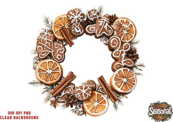 Cinnamon Orange Christmas Wreath PNG Illustrations