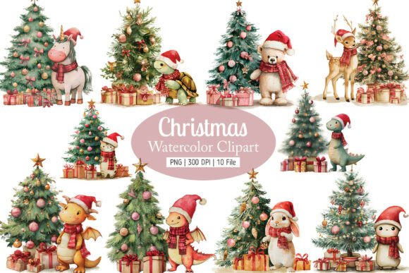 Cute Christmas Animal Gift Box PNG for Illustrations