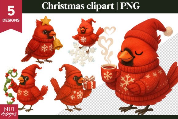 Cute Christmas Cardinals PNG for Festive Illustrations