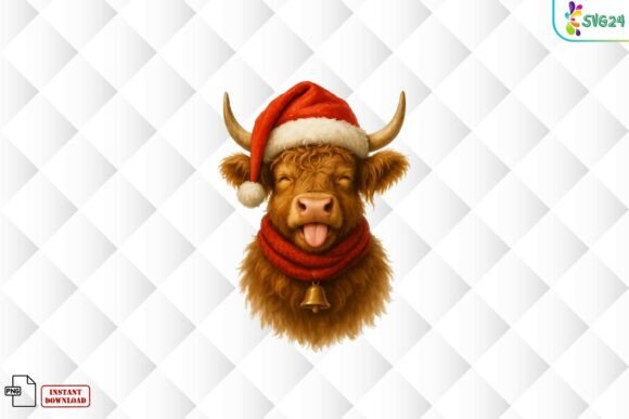 Cute Highland Cow Christmas PNG Illustrations