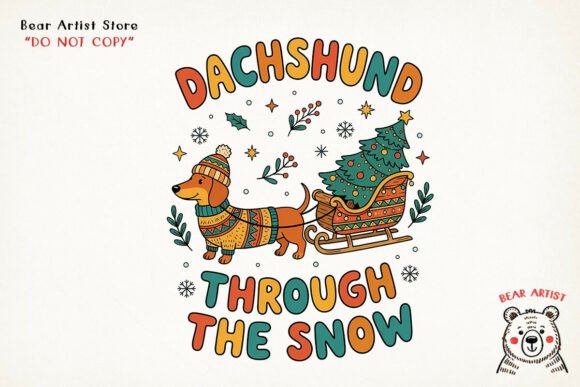 Dachshund Through the Snow Christmas Illustrations