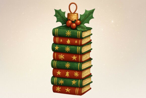 Festive Christmas Book Ornament PNG Illustrations