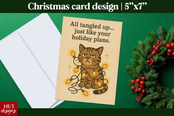 Funny Cat Christmas Card Design & Illustrations