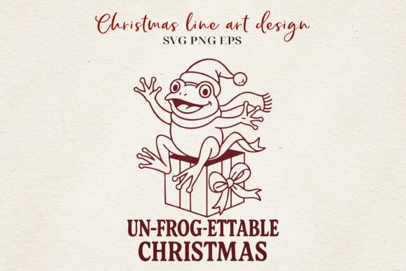 Funny Frog Christmas Line Art Holiday Illustrations
