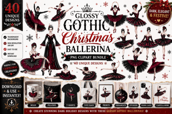 Glossy Gothic Christmas Ballerina Illustrations Review