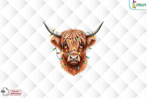 Highland Cow Christmas PNG: Editorial Illustrations