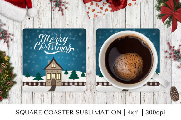 Merry Christmas Square Coaster Sublimati Illustrations