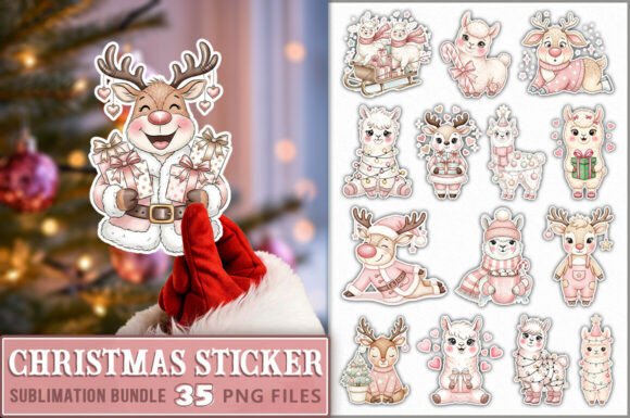 Pink Christmas Sticker PNG: Illustrations for Sellers