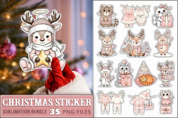 Pink Christmas Stickers: Illustrations for Sellers
