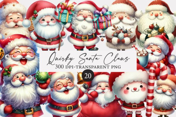 Quirky Santa Claus Christmas Clipart & Illustrations