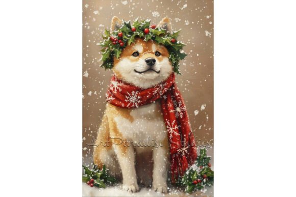 Review: Christmas Akita Dog Snow Holly Illustrations