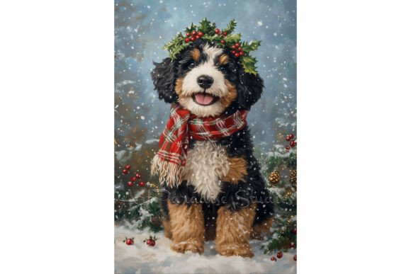 Review: Christmas Bernedoodle Dog Snow Wall Art Illustrations