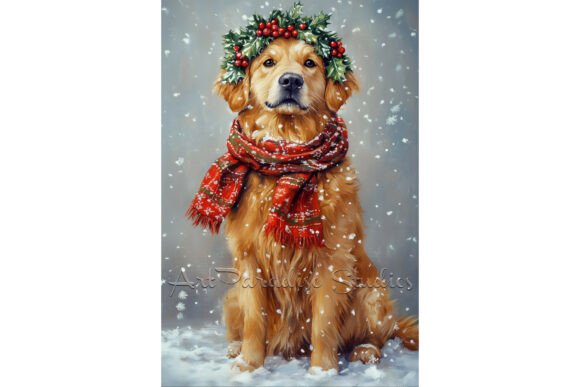 Reviewing Christmas Golden Retriever Snow Dog Art Illustrations