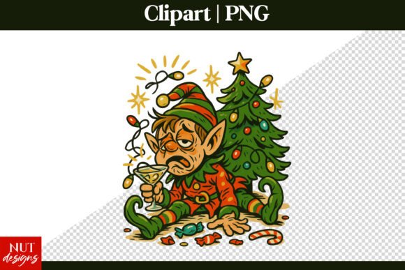 Sarcastic Christmas Drunk Elf Illustrations