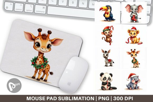 Vintage Safari Christmas Mouse Pad Illustrations