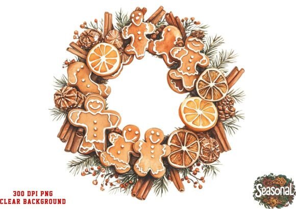 Warm Spice Christmas Wreath Clipart & Illustrations