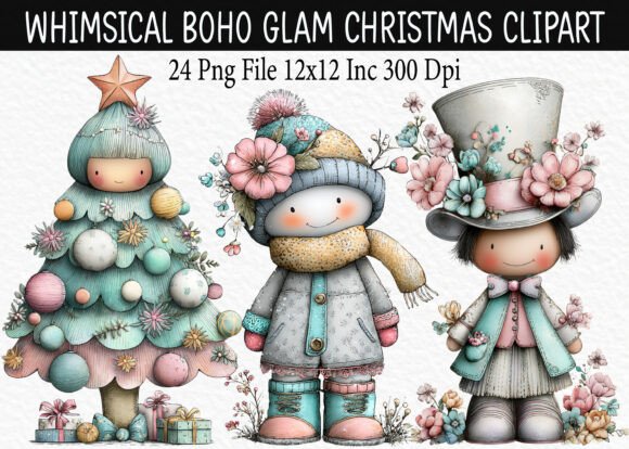 Whimsical Boho Glam Christmas Illustrations