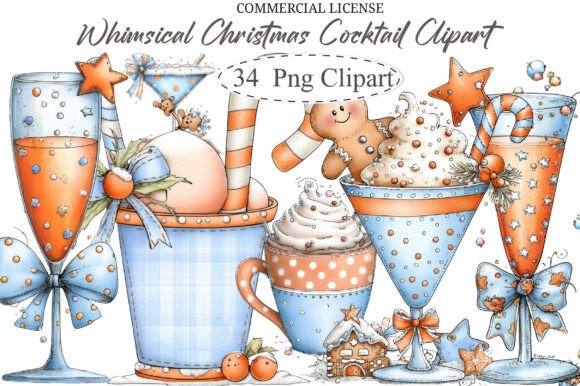 Whimsical Christmas Cocktail Clipart & Illustrations