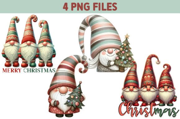 Whimsical Christmas Gnome Clipart PNG & Illustrations