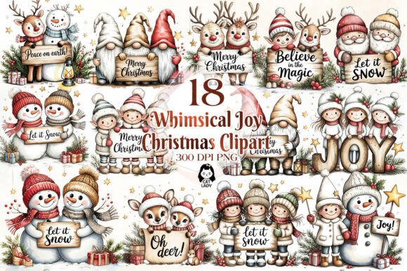 Whimsical Christmas Joy Clipart & Illustrations